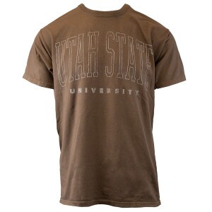 Utah State University block letter t-shirt brown